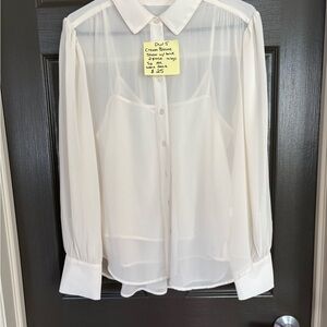 Sheer Cream Button-Up Blouse